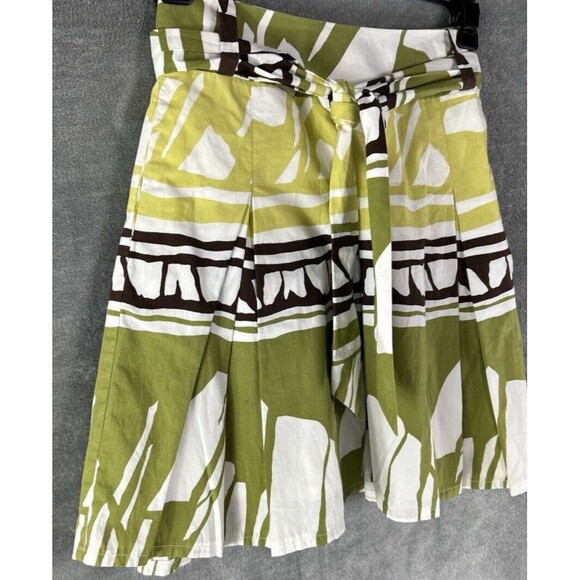 Talbots Petites 2 Pleated Native Batik Flare Skirt Tie Belt Boho Skater Lined - Picture 4 of 13